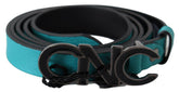 Costume National Blue Green Leather Logo Silver Buckle Belt -   -  Costume National.